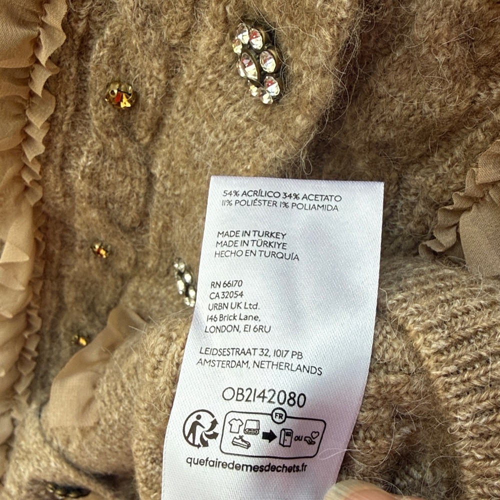 Maeve Ruffled Embellished Short Sleeve Cardigan Sweater Sparkle Anthropologie XL - Picture 16 of 16